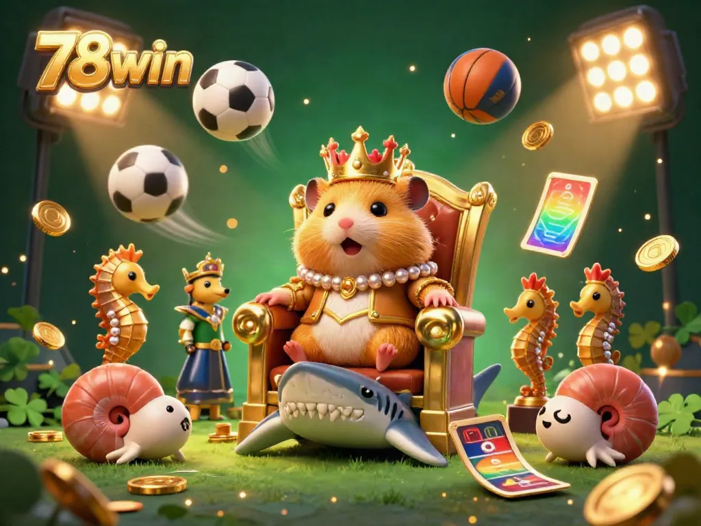 Experience thrilling action with 78win as a golden hamster king reigns over a vibrant casino scene with sports elements.